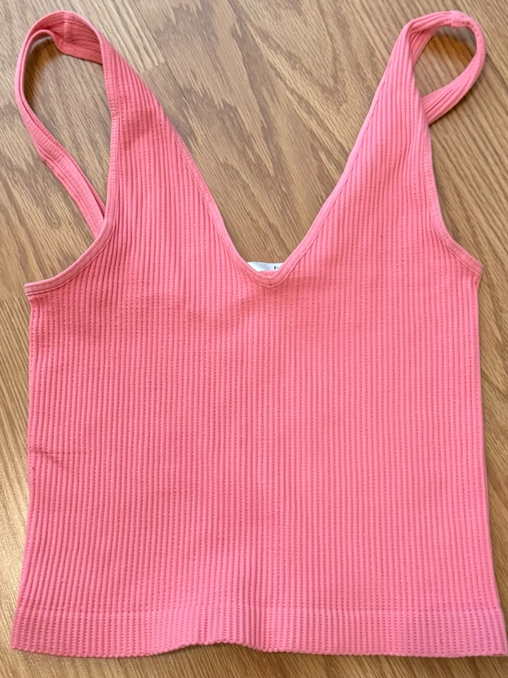 SHEIN Coral Pink Ribbed V-Neck Tank Top
